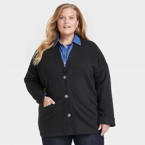 Knox Rose Sweaters - Knox Rose Long Sleeve Fleece Jacket Black